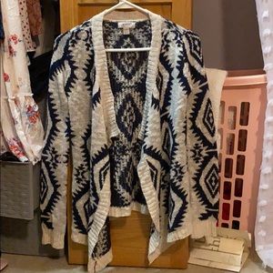 off white and navy blue open sweater